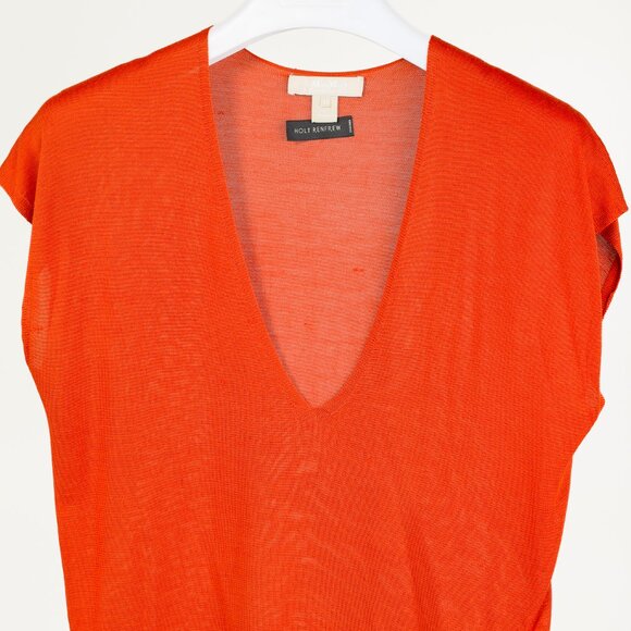 'S Max Mara Burnt Orange Short Dolman Sleeve Silk V-neck Knit Top - Picture 3 of 9